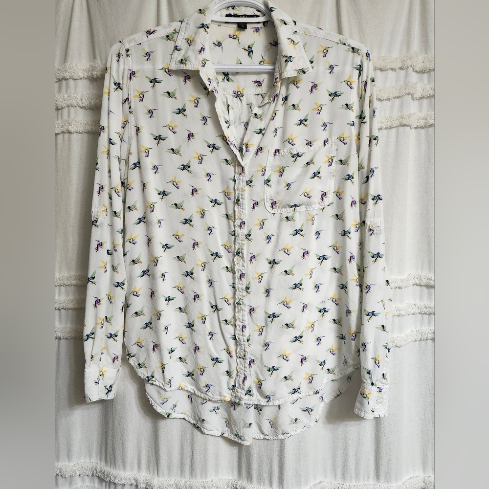 Velvet Heart White With Hummingbirds Button-Down Shirt.  Price Is Firm!